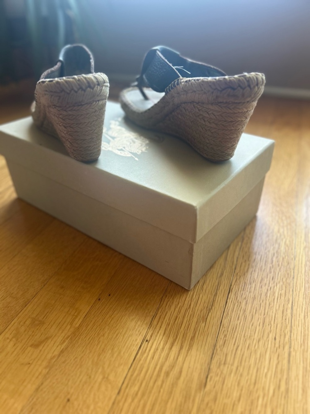 Burberry Beige Plaid Thong Espadrille Sandals with Brown Straps - Picture 3 of 5
